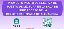 NeoB: Reserva puestos en Sala Libre Acceso Biblioteca Hypatia de Alejandría.